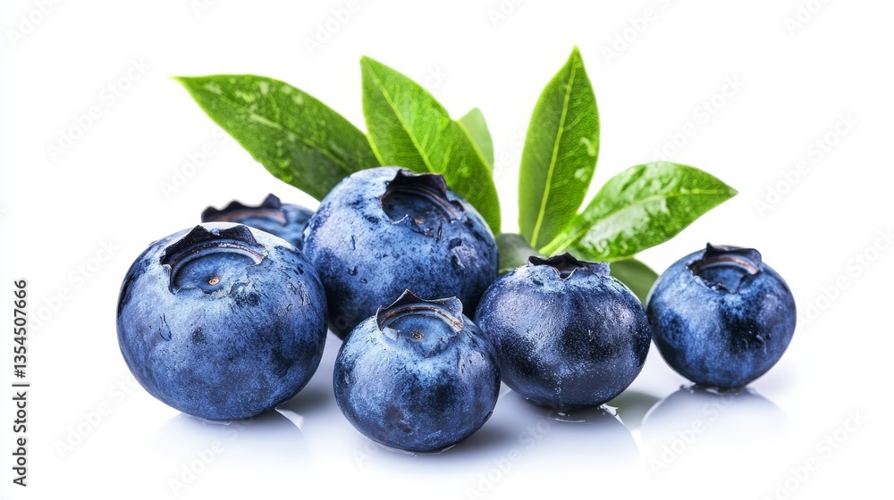 Fototapeta premium Fresh ripe blueberries isolated on white background, showcasing their vibrant blue color, natural texture, and plump appearance. Ideal for food, health, and nutrition concepts.