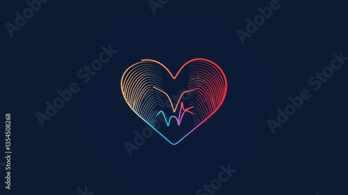 Colorful heart pulse digital art, dark background, medical concept