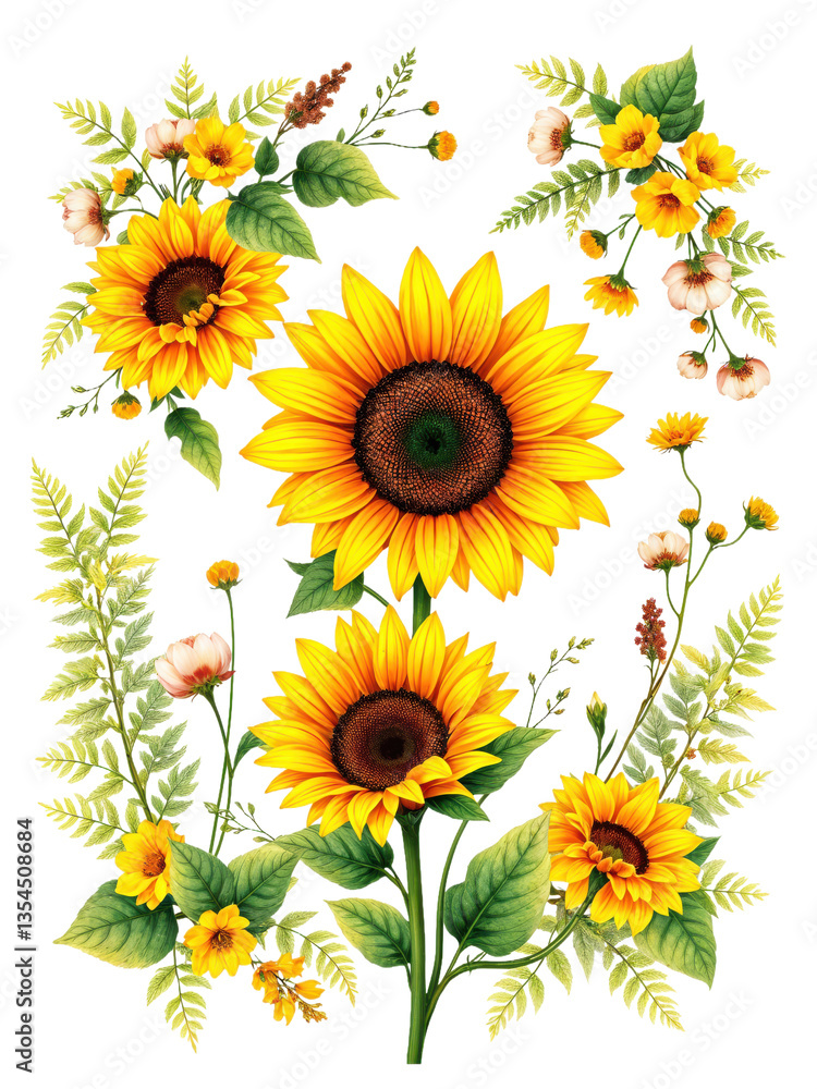 Elegant Floral Frame with Sunflowers, Greenery, and Botanical Border for Wedding Announcements Elegant Floral Frame with Sunflowers, Greenery, and Botanical Border for Wedding Announcements