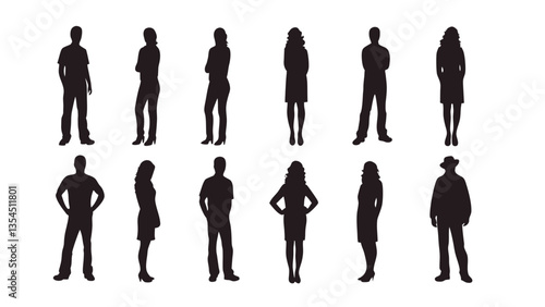 Vector Silhouettes of Men and Women - Standing Business Group Illustration