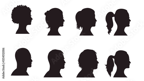 Man and Woman Head Icon Set - Male and Female Silhouette Avatars