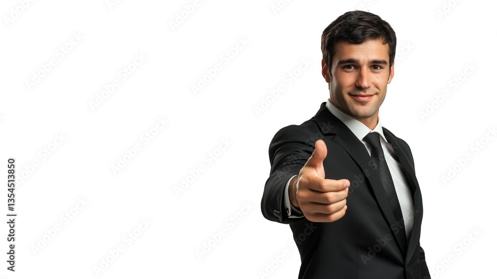 Businessman smiling and showing thumbs up,business approval,white background,copy space,banner. Businessman smiling and showing thumbs up,business approval,white background,copy space,banner.