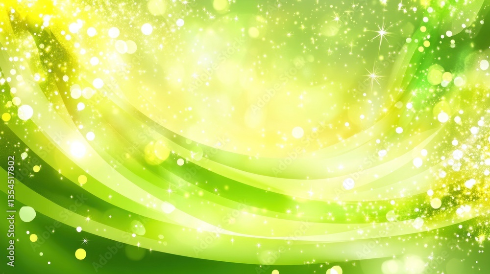 Abstract green and yellow glowing background with bokeh lights and sparkles. Abstract green and yellow glowing background with bokeh lights and sparkles.