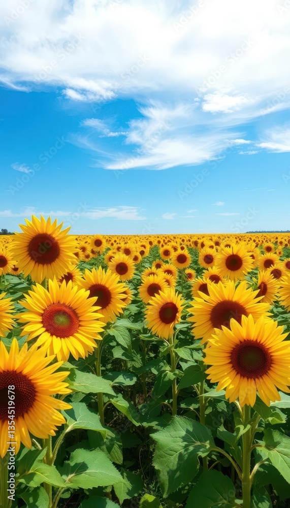 Vibrant yellow sunflowers in a vast field under a bright blue sky, sunflowers, field, peace Vibrant yellow sunflowers in a vast field under a bright blue sky, sunflowers, field, peace