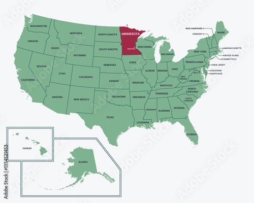 Editable isolated vector map of State of Minnesota, United States of America, USA.
