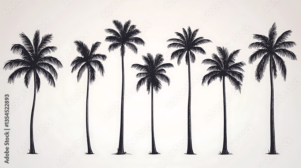 Obraz premium Collection of silhouette palm trees.