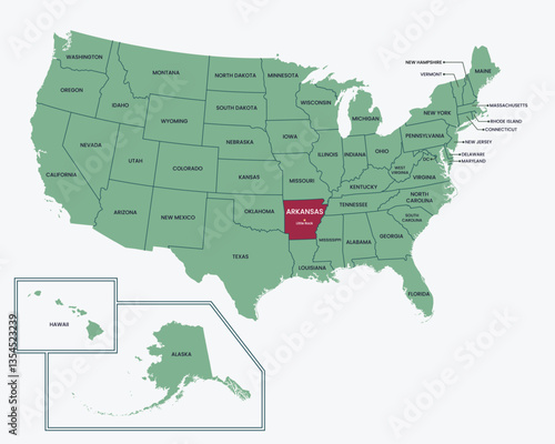 Editable isolated vector map of State of Arkansas, United States of America, USA. photo