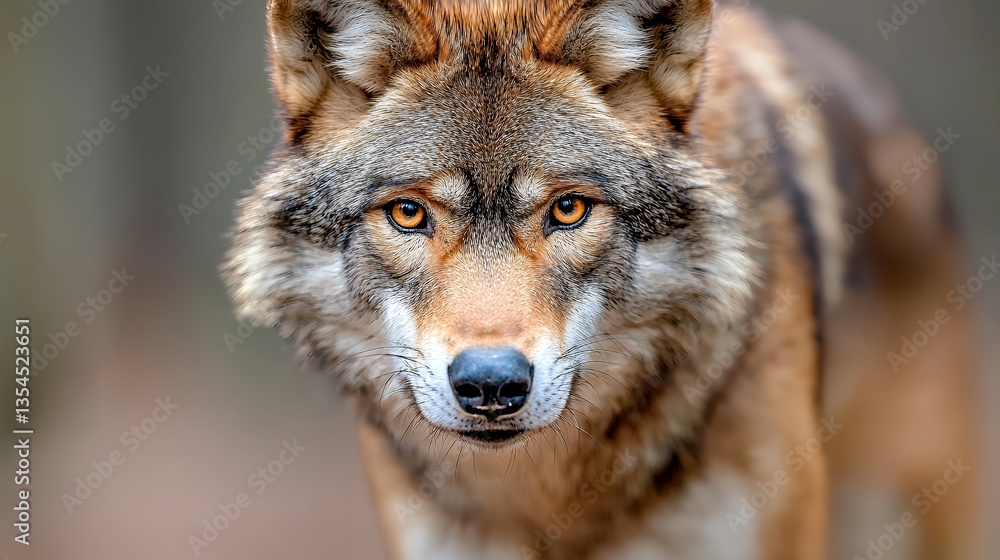 Obraz premium Close Up Portrait of a Majestic Wolf with Focused Amber Eyes