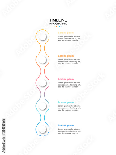 5 Elements placed in vertical row. Concept of 5 successive steps of project development process. Flat infographic design template. Simple vector illustration for business analytics.