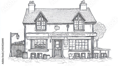 Vintage British Pub Drawing Exterior