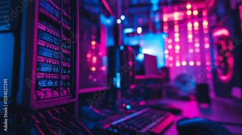 Neon Glow: Inside a Vibrant Gaming Server Room
