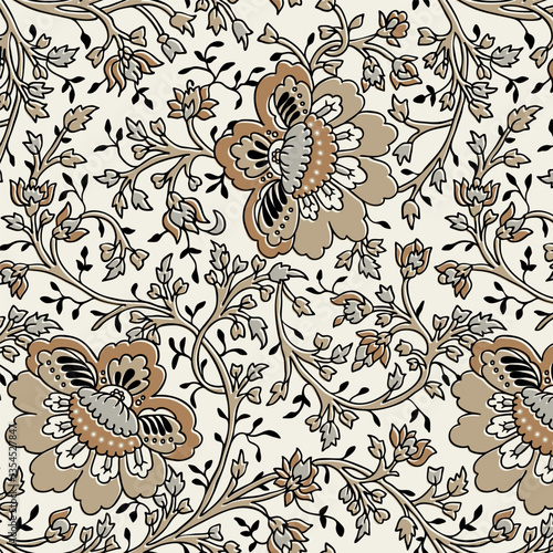 Ethnic paisley floral pattern background. Indian, Persian or Turkish Art. Vector Hand Drawn Pattern. Decorative ornament for fabric, textile, wrapping paper, card, invitation, wallpaper.