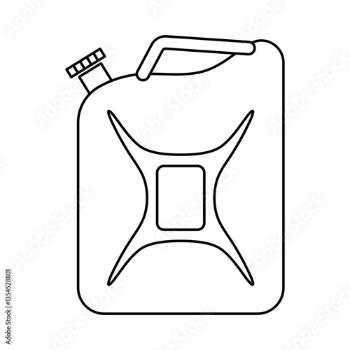 Jerry Can Outline Vector Illustration. This is a black and white vector illustration of a jerry can, a widely recognized container used for storing and transporting fuel.