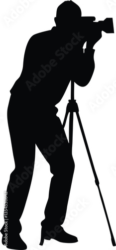 Black and white cameraman vector silhouette