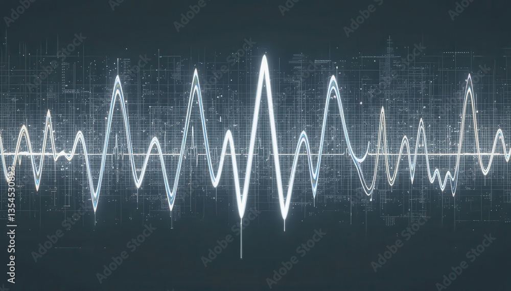 Obraz premium Abstract ECG Waveform Minimalist Design, Bright White on Dark Background