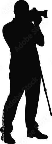 Black and white cameraman vector silhouette