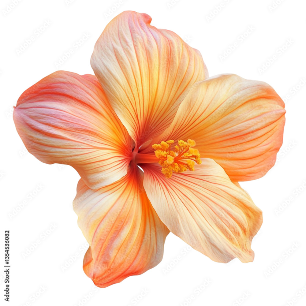 Fototapeta premium Peach Hibiscus Flower Closeup Soft Petals Vibrant Bloom,