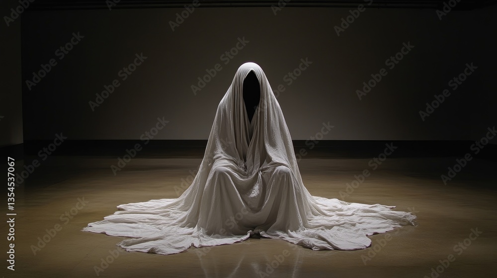 A shrouded figure, seated in darkness A shrouded figure, seated in darkness