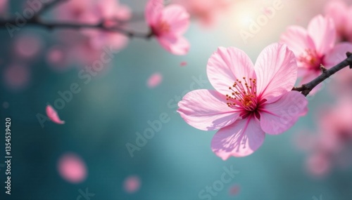 Wallpaper Mural Delicate pink sakura petals float gently on a serene background, blending with the soft hues of spring , blossom, float Torontodigital.ca