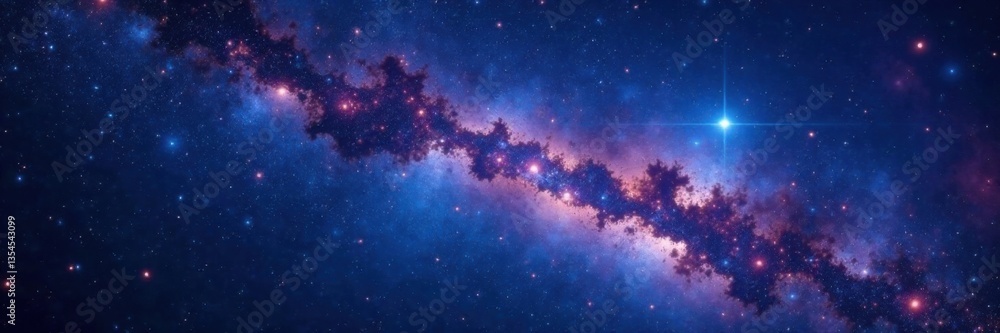 Fototapeta premium Milky Way galaxy with vibrant stars and space dust in a dark blue cosmic background, cosmic background, galaxy