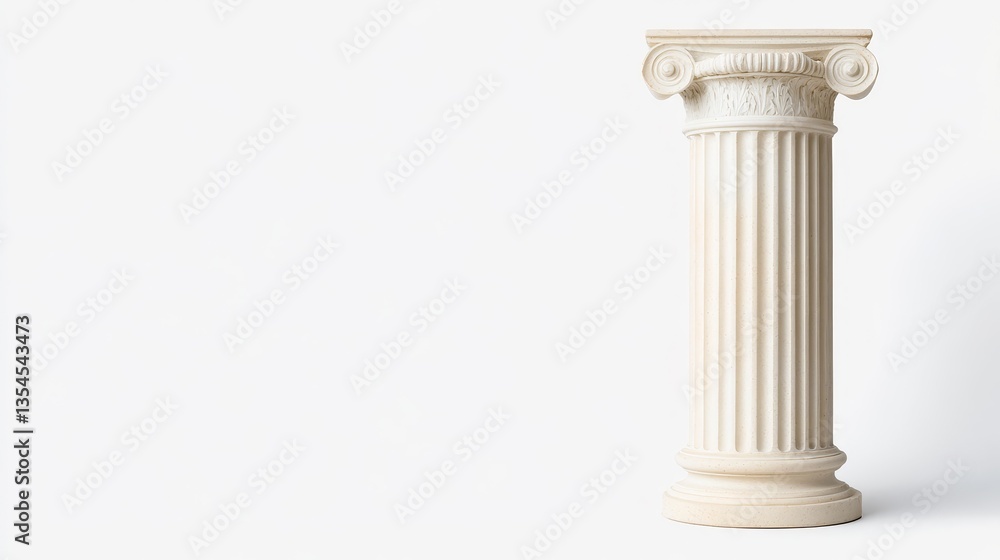 Classical White Column with Corinthian Capital on Plain Background Classical White Column with Corinthian Capital on Plain Background