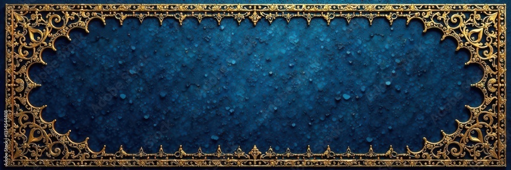 Intricate arabesque lattice, gold on dark blue, culture
