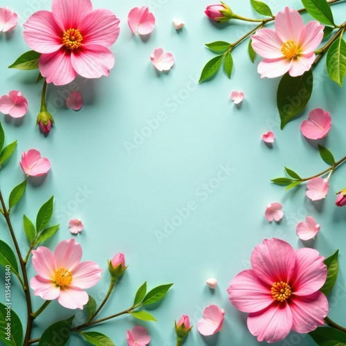 Soft petal texture background with delicate floral patterns and greenery, flowers,