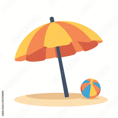 Beach umbrella with ball on sand cartoon vector