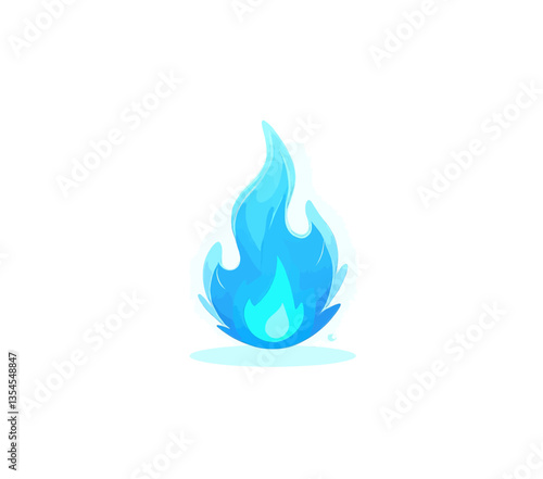 Blue Cartoonish Flame Animated on White Background