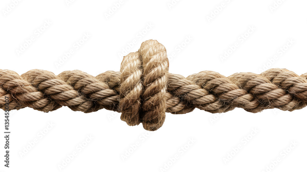 Fototapeta premium Knot of Unity: A detailed close-up of a sturdy rope tied into a complex knot, symbolizing strength, connection, and intricate craftsmanship.
