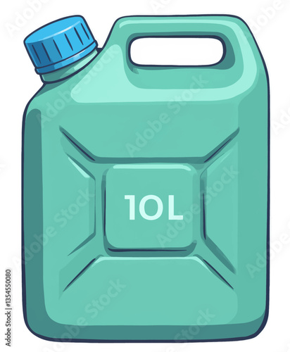 Cartoon illustration of a 10L turquoise jerrycan