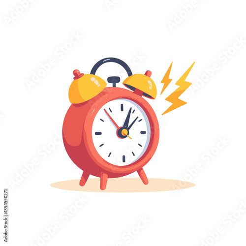 Cartoon red alarm clock ringing with yellow bells
