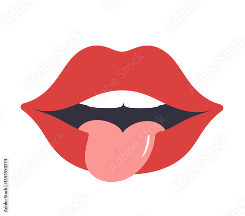 Cartoon red lips with protruding tongue illustration