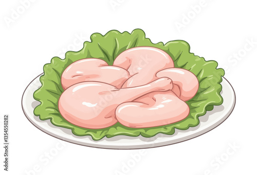 Cartoon Raw Chicken on Lettuce Plate