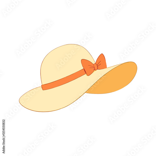 Cartoon yellow sunhat with orange ribbon and bow