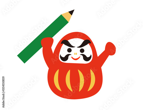 鉛筆を持って応援するだるま