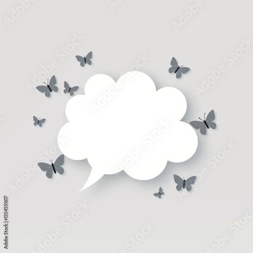 Cloud speech bubble with gray butterfly accents