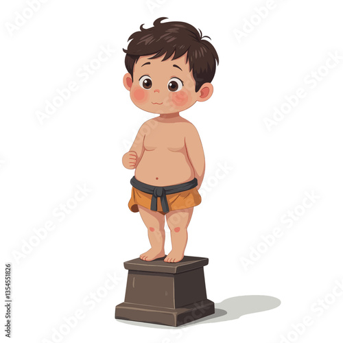 Cute cartoon boy as sumo wrestler on platform