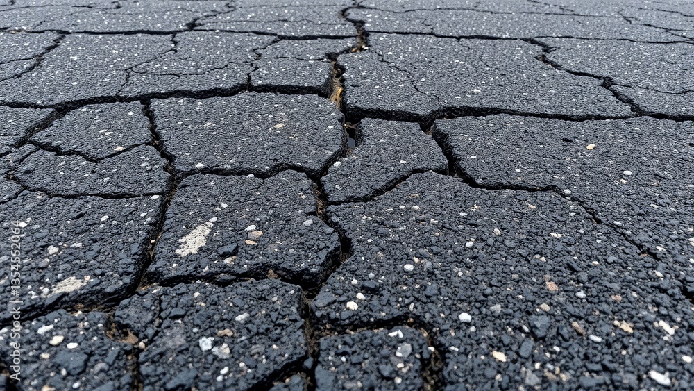 Obraz premium Cracked asphalt surface showing wear and tear in urban environment 