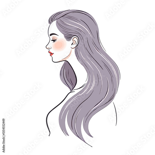 Elegant woman with flowing lavender hair illustration