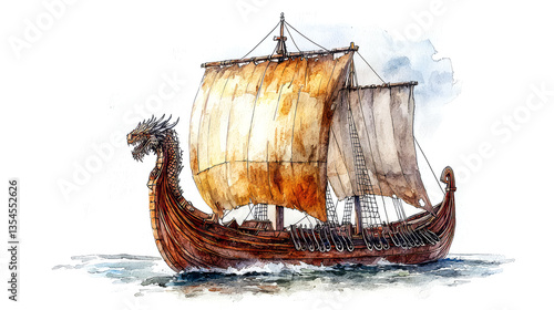 Majestic Dragon Ship: A Watercolor Voyage Through History