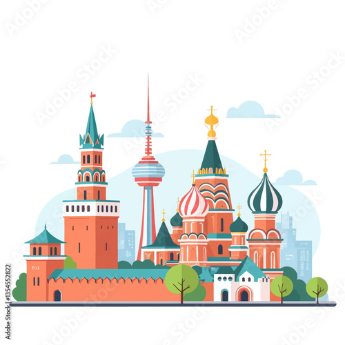 Flat Vector Illustration of Moscow Kremlin Skyline