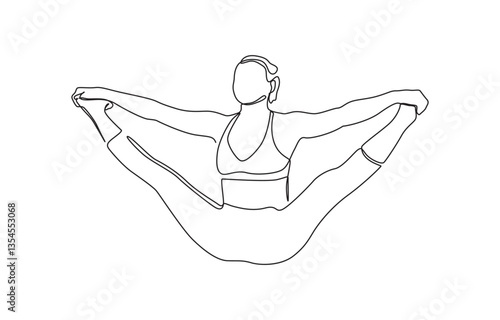 Young woman girl athlete goes in for sports yoga fitness. One continuous drawing line, one line drawing of woman doing kegel exercises simple single line vector illustration.