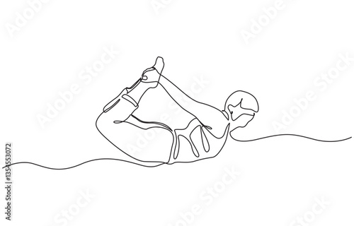 Young woman girl athlete goes in for sports yoga fitness. One continuous drawing line, one line drawing of woman doing kegel exercises simple single line vector illustration.