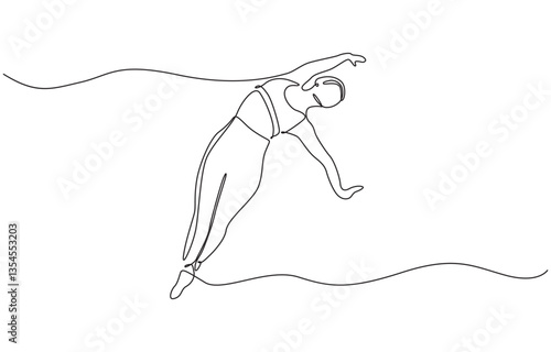 Young woman girl athlete goes in for sports yoga fitness. One continuous drawing line, one line drawing of woman doing kegel exercises simple single line vector illustration.
