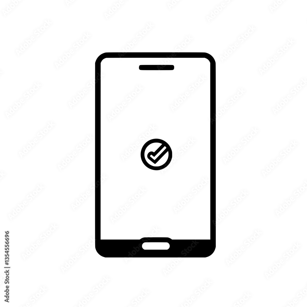 Smartphone icon with checkmark in minimalist design Smartphone icon with checkmark in minimalist design