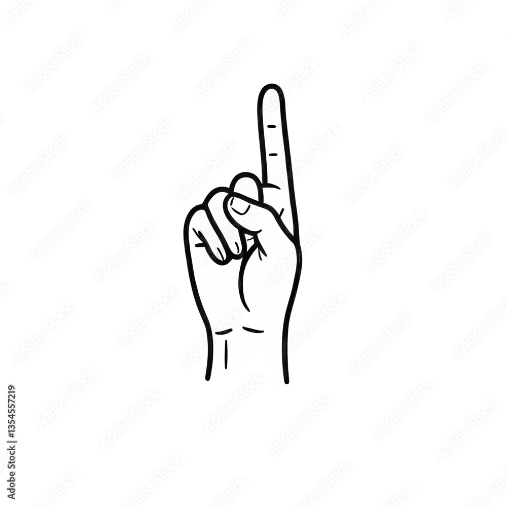 Obraz premium Raised Index Finger Hand Sign: Black and White Graphic
