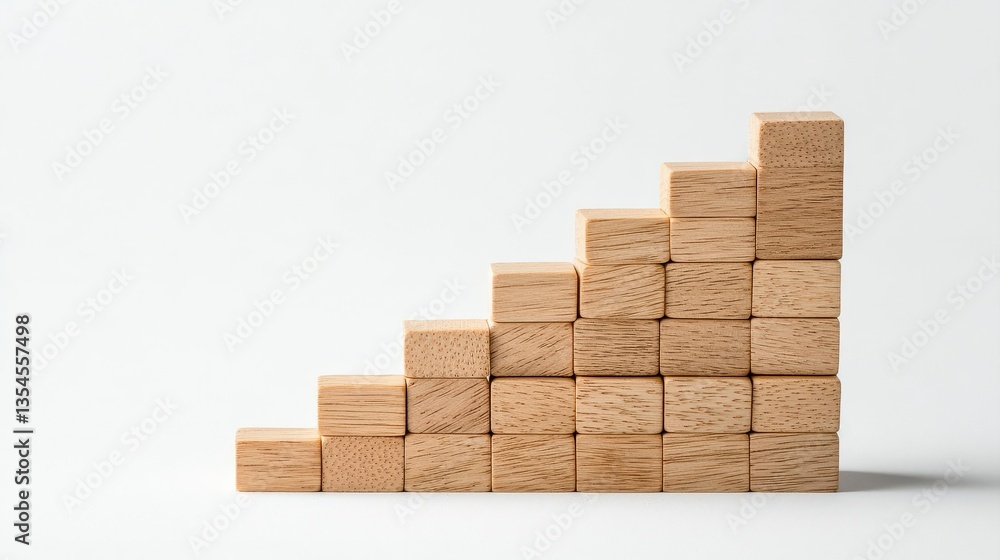 Fototapeta premium A minimalist arrangement of wooden blocks stacked in an ascending pattern, symbolizing growth and progress.