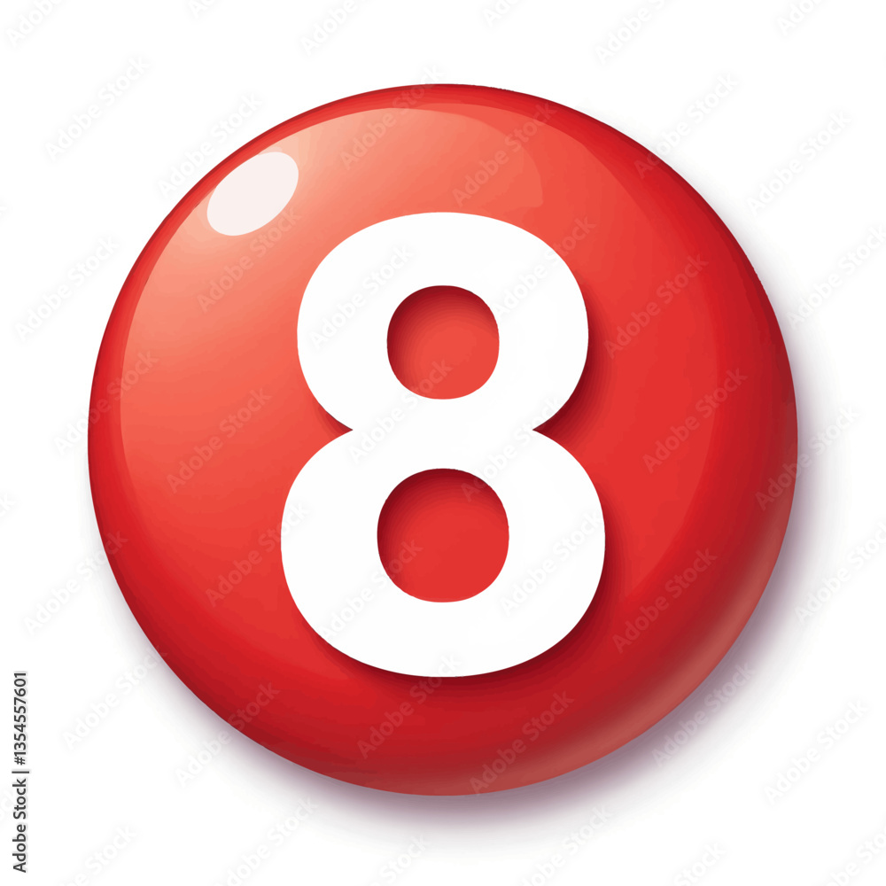 Red sphere with white number eight Red sphere with white number eight