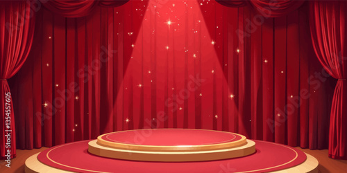 Red Stage Spotlight with Curtains and Stars